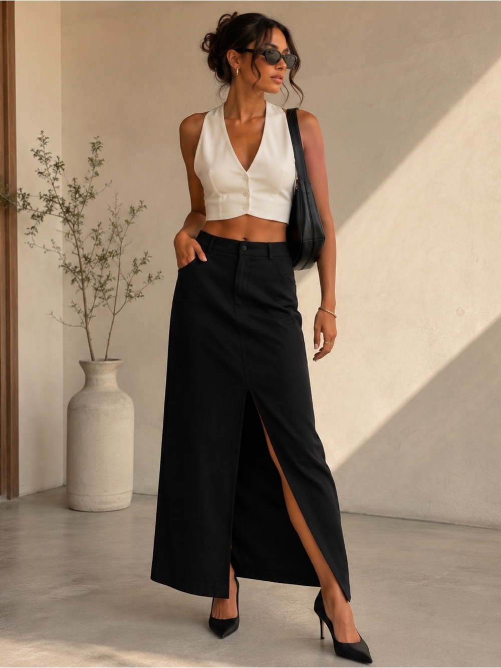 Cherry Mellow Forever 21 Twill Split Hem Maxi Skirt Size Small